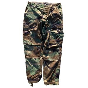 Vintage US Military Woodland Camo BDU Cargo Pants Distressed Combat Trousers